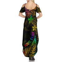 Personalised New Zealand Wellington Pride Family Matching Summer Maxi Dress and Hawaiian Shirt Rainbow Silver Fern Paua Shell LT05 - Polynesian Pride