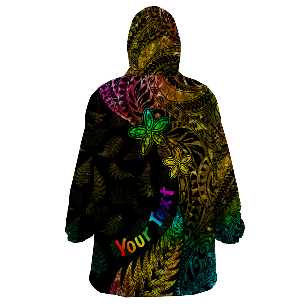 Personalised New Zealand Wellington Pride Wearable Blanket Hoodie Rainbow Silver Fern Paua Shell LT05 - Polynesian Pride