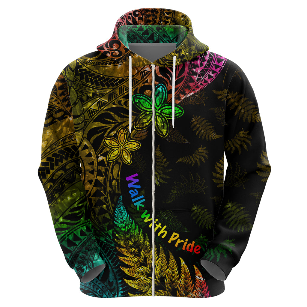 Personalised New Zealand Wellington Pride Zip Hoodie Rainbow Silver Fern Paua Shell LT05 - Polynesian Pride