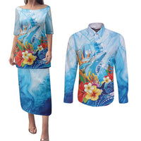 Polynesia Humpback Whale Couples Matching Puletasi and Long Sleeve Button Shirt Ocean Style
