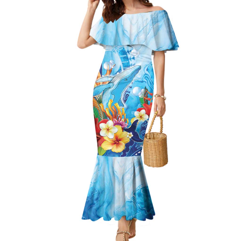 Polynesia Humpback Whale Family Matching Mermaid Dress and Hawaiian Shirt Ocean Style