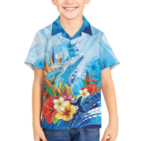 Polynesia Humpback Whale Family Matching Off The Shoulder Long Sleeve Dress and Hawaiian Shirt Ocean Style