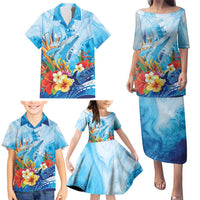 Polynesia Humpback Whale Family Matching Puletasi and Hawaiian Shirt Ocean Style
