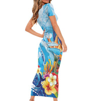 Polynesia Humpback Whale Family Matching Short Sleeve Bodycon Dress and Hawaiian Shirt Ocean Style