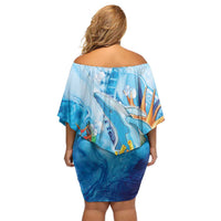 Polynesia Humpback Whale Off Shoulder Short Dress Ocean Style