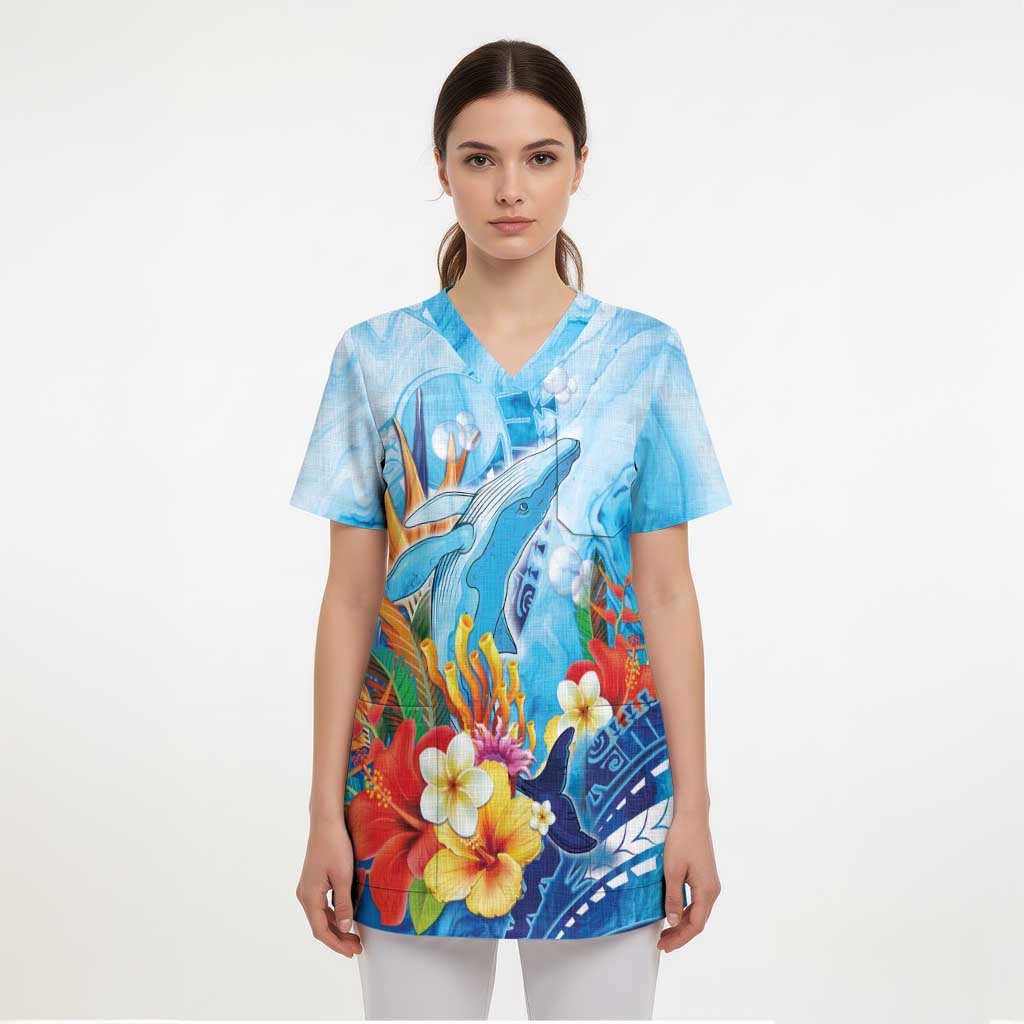 Polynesia Humpback Whale Scrub Top Ocean Style - Polynesian Pride