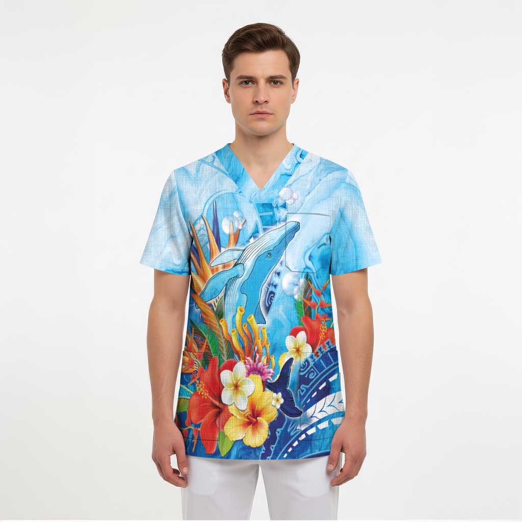 Polynesia Humpback Whale Scrub Top Ocean Style - Polynesian Pride