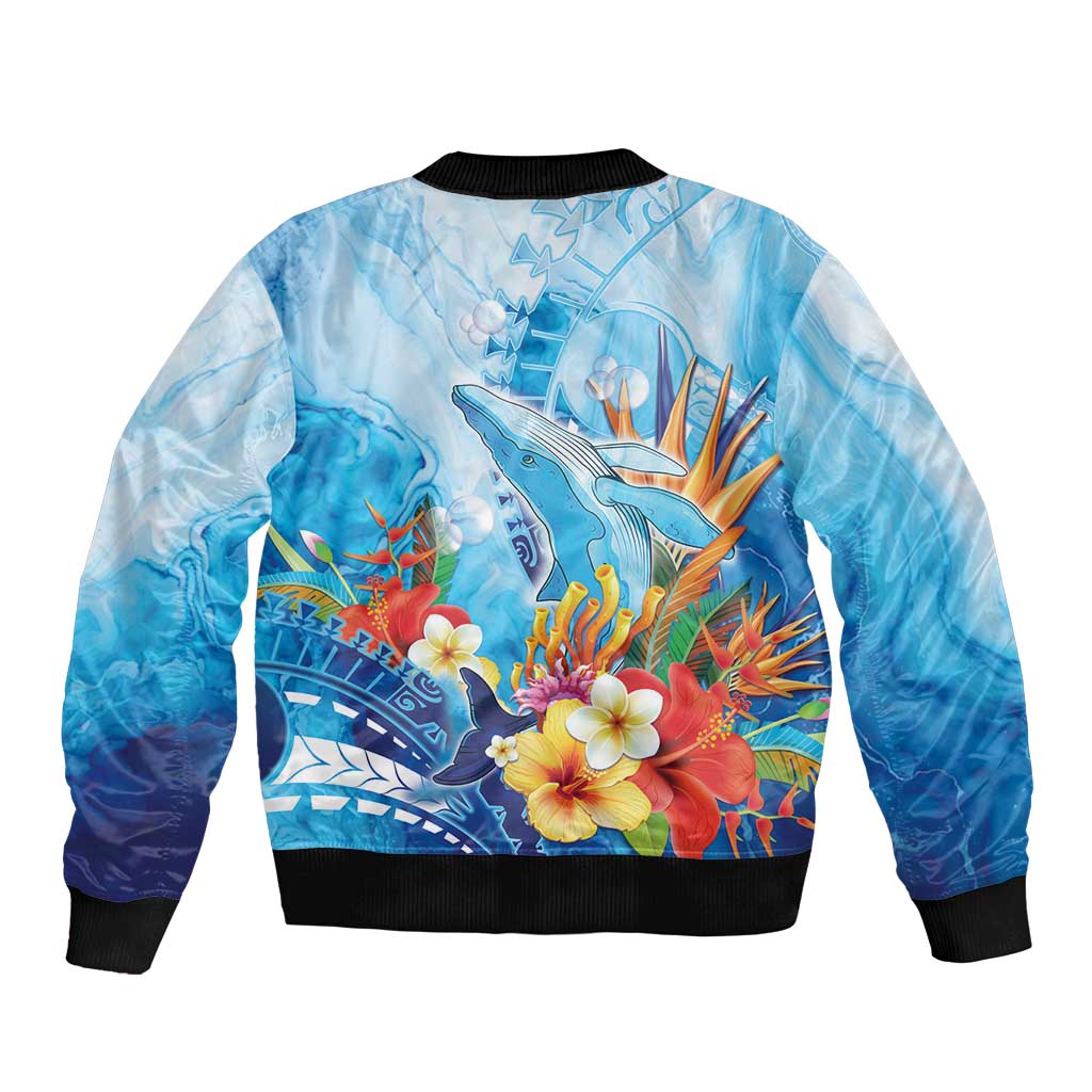 Polynesia Humpback Whale Sleeve Zip Bomber Jacket Ocean Style