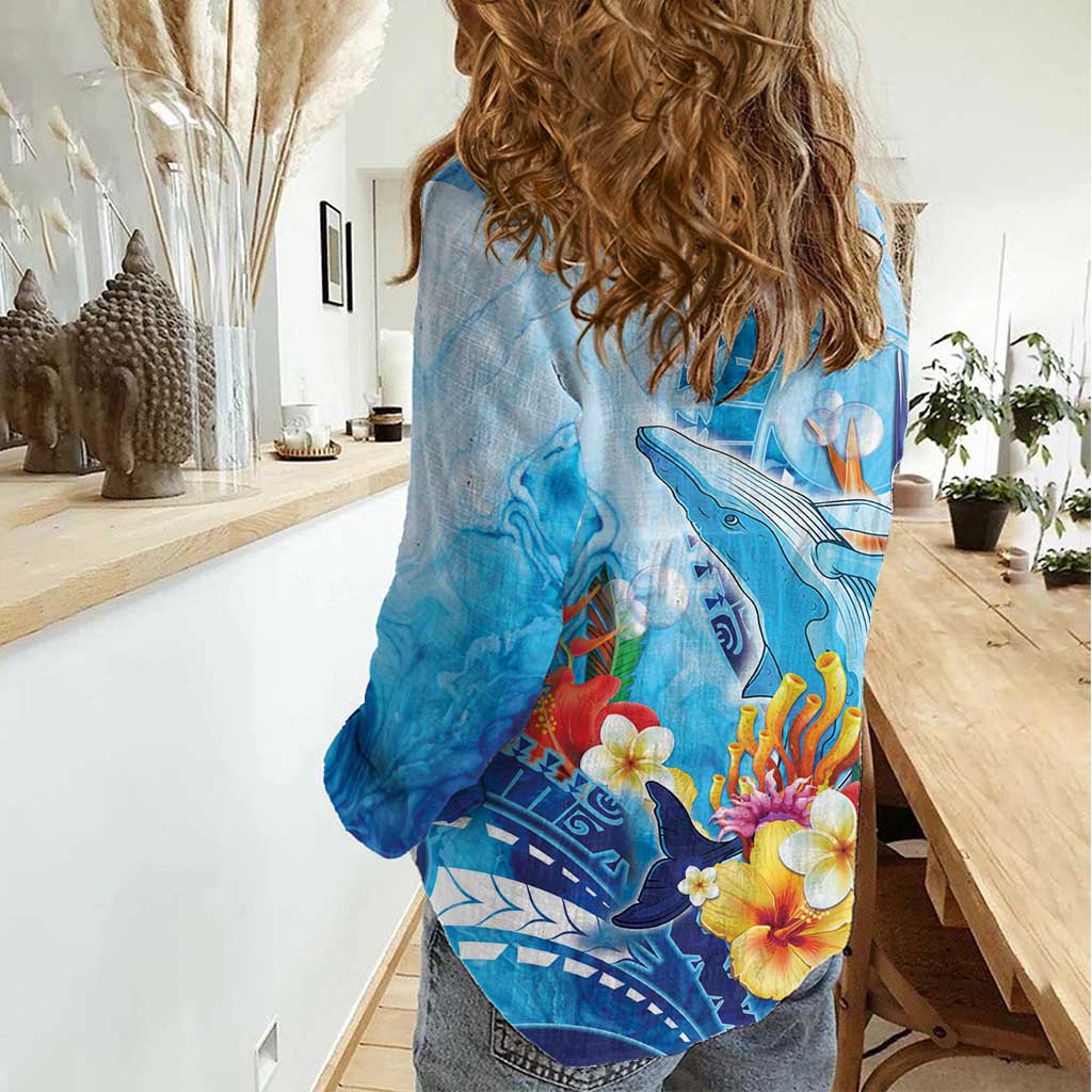 Polynesia Humpback Whale Women Casual Shirt Ocean Style