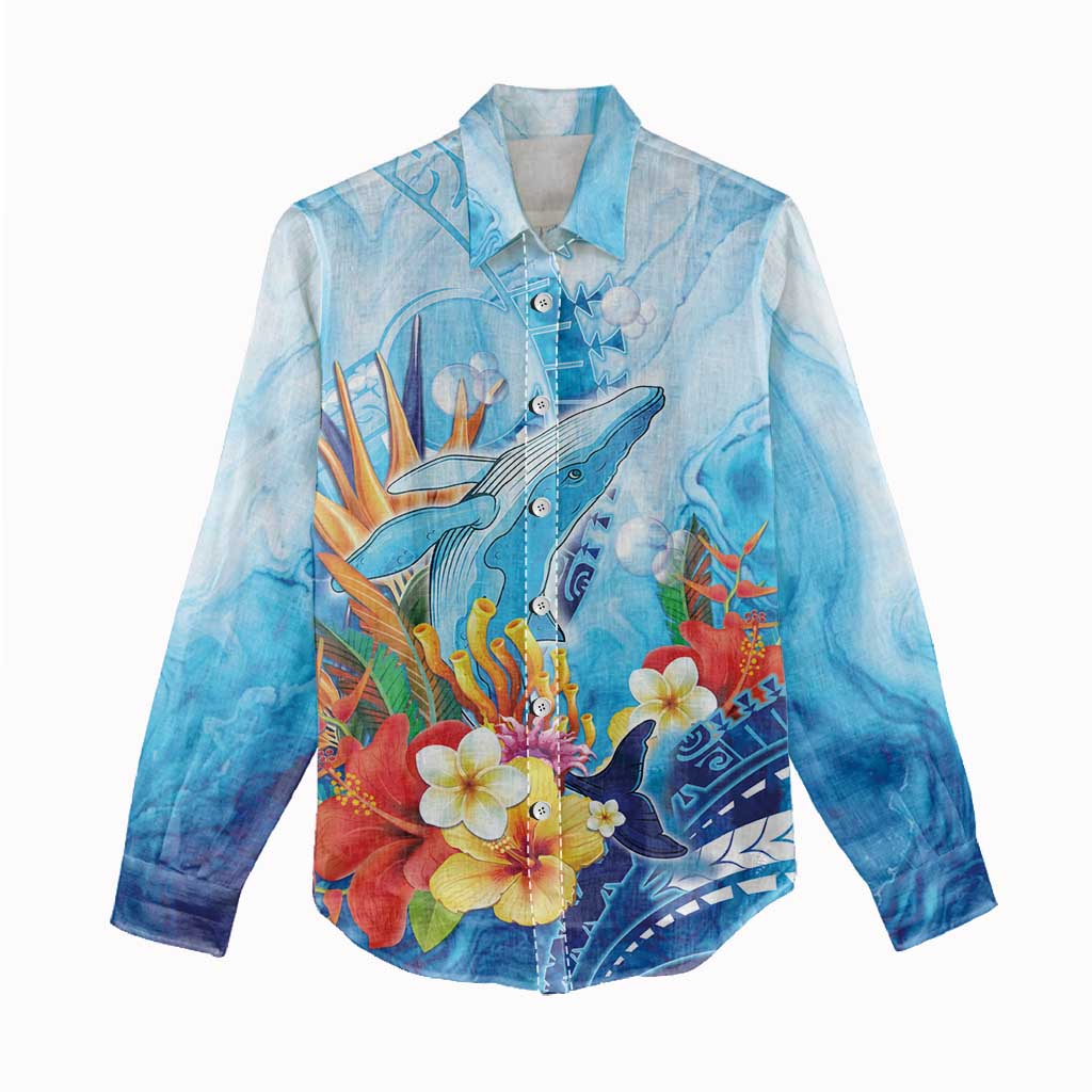Polynesia Humpback Whale Women Casual Shirt Ocean Style
