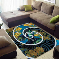 New Zealand Tui Bird Area Rug Maori Koru With Kowhai Flowers LT05 - Polynesian Pride