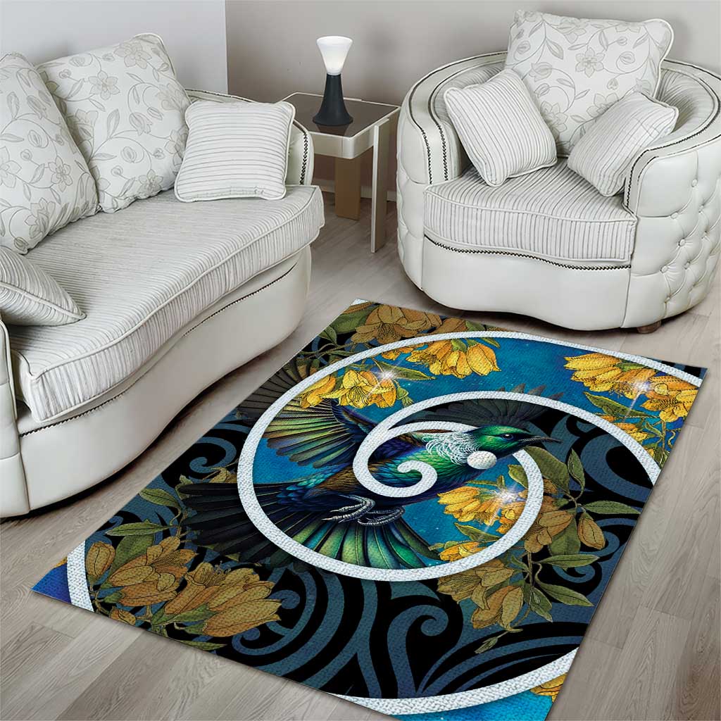 New Zealand Tui Bird Area Rug Maori Koru With Kowhai Flowers LT05 - Polynesian Pride