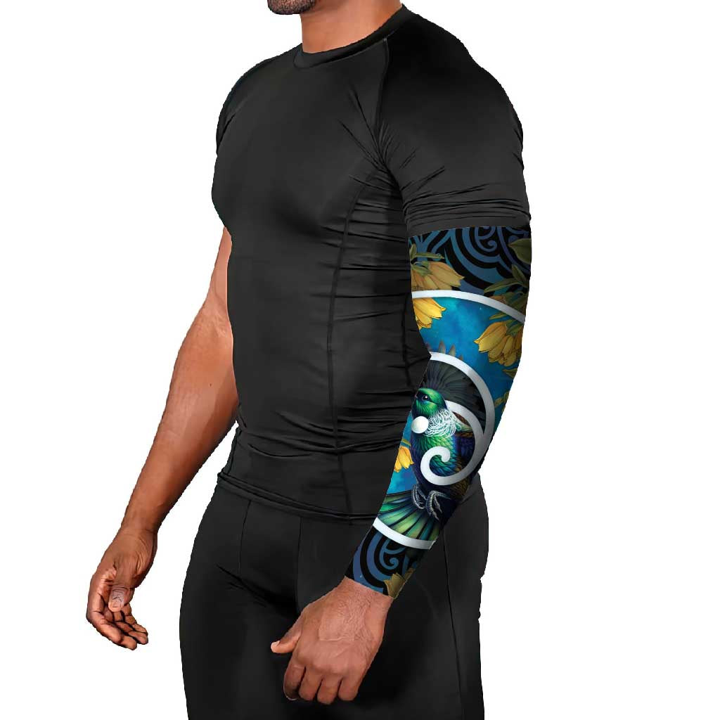 New Zealand Tui Bird Arm Sleeves Maori Koru With Kowhai Flowers LT05 - Polynesian Pride