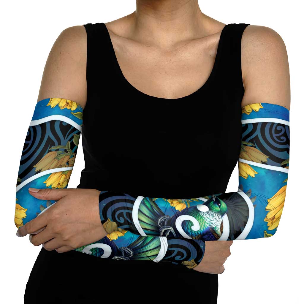 New Zealand Tui Bird Arm Sleeves Maori Koru With Kowhai Flowers LT05 - Polynesian Pride