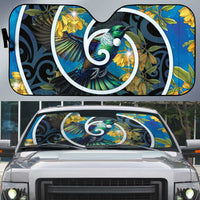 New Zealand Tui Bird Auto Sun Shade Maori Koru With Kowhai Flowers LT05 Black - Polynesian Pride