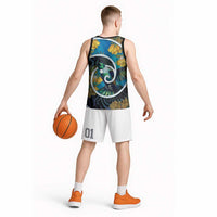 New Zealand Tui Bird Basketball Jersey Maori Koru With Kowhai Flowers