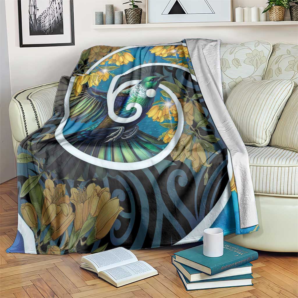 New Zealand Tui Bird Blanket Maori Koru With Kowhai Flowers