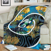 New Zealand Tui Bird Blanket Maori Koru With Kowhai Flowers