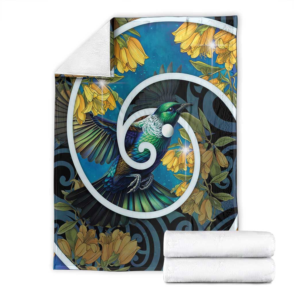 New Zealand Tui Bird Blanket Maori Koru With Kowhai Flowers