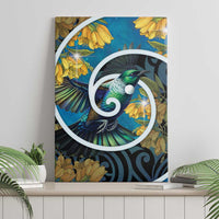New Zealand Tui Bird Canvas Wall Art Maori Koru With Kowhai Flowers