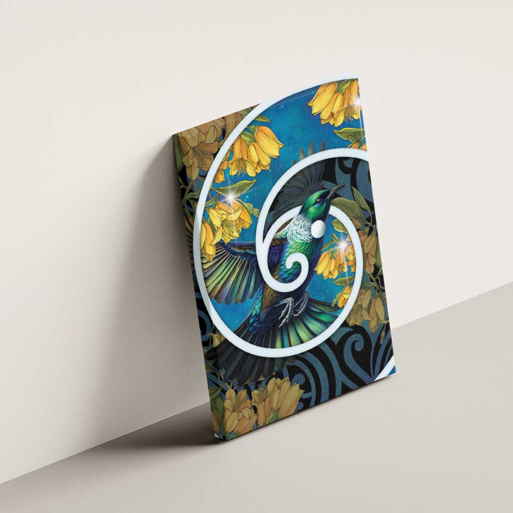 New Zealand Tui Bird Canvas Wall Art Maori Koru With Kowhai Flowers