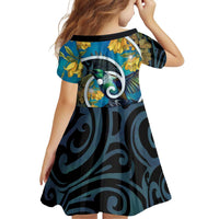 New Zealand Tui Bird Family Matching Long Sleeve Bodycon Dress and Hawaiian Shirt Maori Koru With Kowhai Flowers LT05 - Polynesian Pride