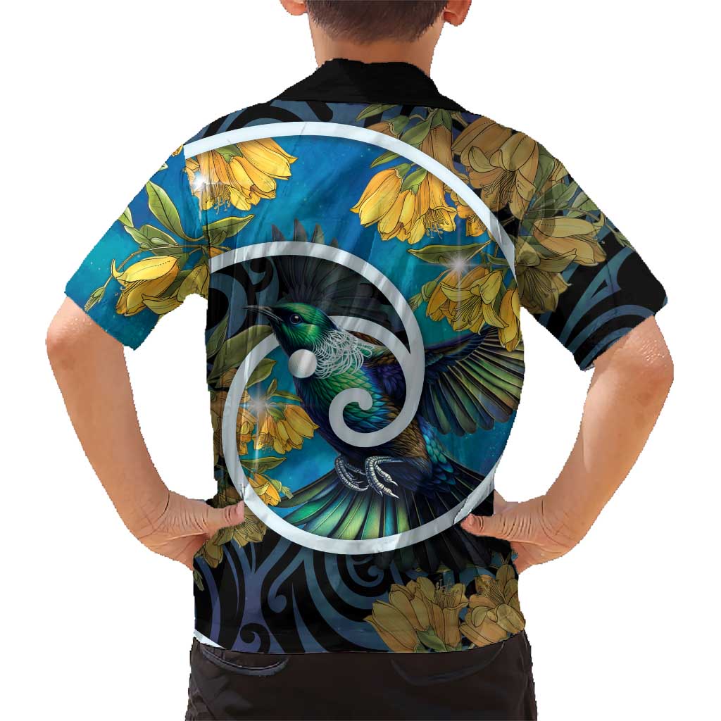 New Zealand Tui Bird Family Matching Mermaid Dress and Hawaiian Shirt Maori Koru With Kowhai Flowers LT05 - Polynesian Pride