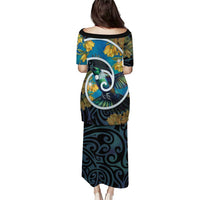 New Zealand Tui Bird Family Matching Puletasi and Hawaiian Shirt Maori Koru With Kowhai Flowers