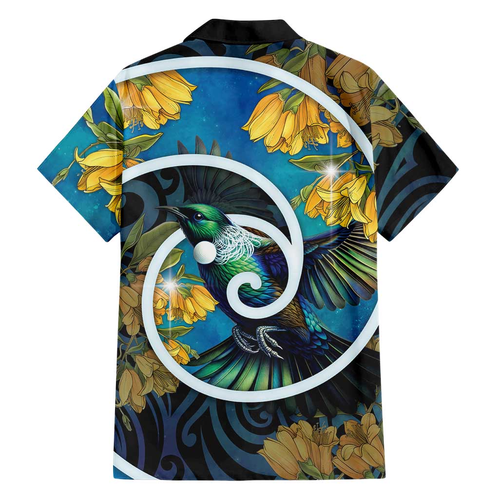 New Zealand Tui Bird Family Matching Summer Maxi Dress and Hawaiian Shirt Maori Koru With Kowhai Flowers LT05 - Polynesian Pride