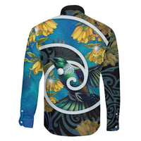 New Zealand Tui Bird Family Matching Summer Maxi Dress and Hawaiian Shirt Maori Koru With Kowhai Flowers LT05 - Polynesian Pride