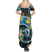 New Zealand Tui Bird Family Matching Summer Maxi Dress and Hawaiian Shirt Maori Koru With Kowhai Flowers LT05 - Polynesian Pride