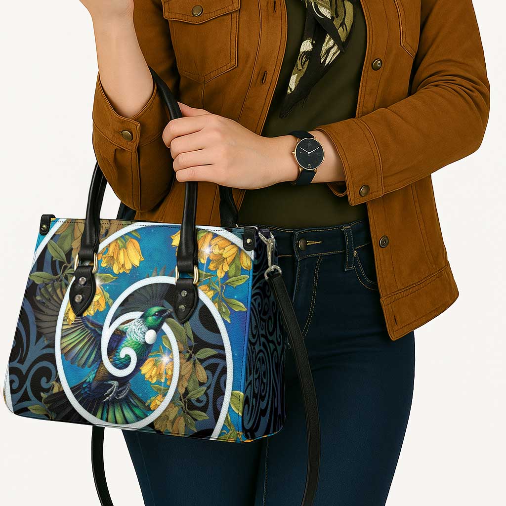New Zealand Tui Bird Leather Bag Maori Koru With Kowhai Flowers LT05 - Polynesian Pride