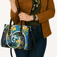 New Zealand Tui Bird Leather Bag Maori Koru With Kowhai Flowers LT05 - Polynesian Pride