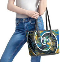 New Zealand Tui Bird Leather Tote Bag Maori Koru With Kowhai Flowers
