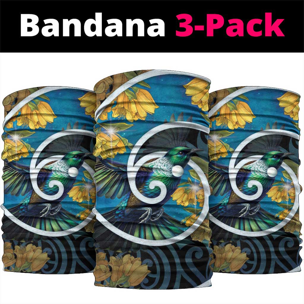 New Zealand Tui Bird Neck Gaiter Maori Koru With Kowhai Flowers LT05 package One Size: 25*50cm Black - Polynesian Pride