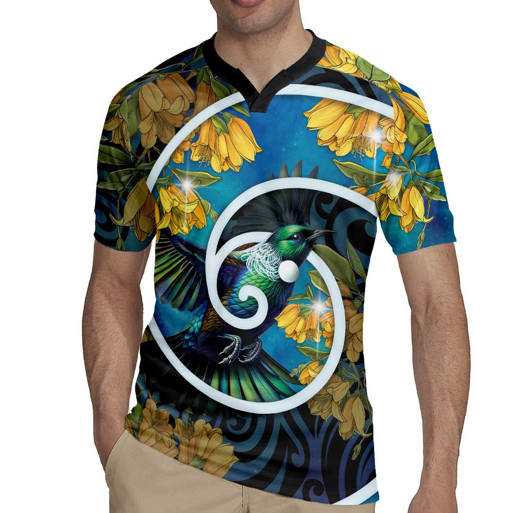New Zealand Tui Bird Rugby Jersey Maori Koru With Kowhai Flowers