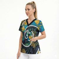 New Zealand Tui Bird Scrub Top Maori Koru With Kowhai Flowers