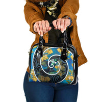 New Zealand Tui Bird Shoulder Handbag Maori Koru With Kowhai Flowers LT05 One Size Black - Polynesian Pride