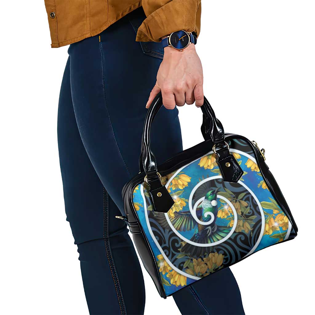 New Zealand Tui Bird Shoulder Handbag Maori Koru With Kowhai Flowers LT05 - Polynesian Pride
