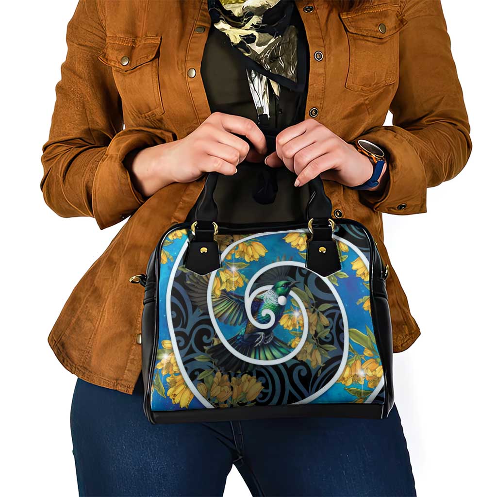 New Zealand Tui Bird Shoulder Handbag Maori Koru With Kowhai Flowers LT05 - Polynesian Pride