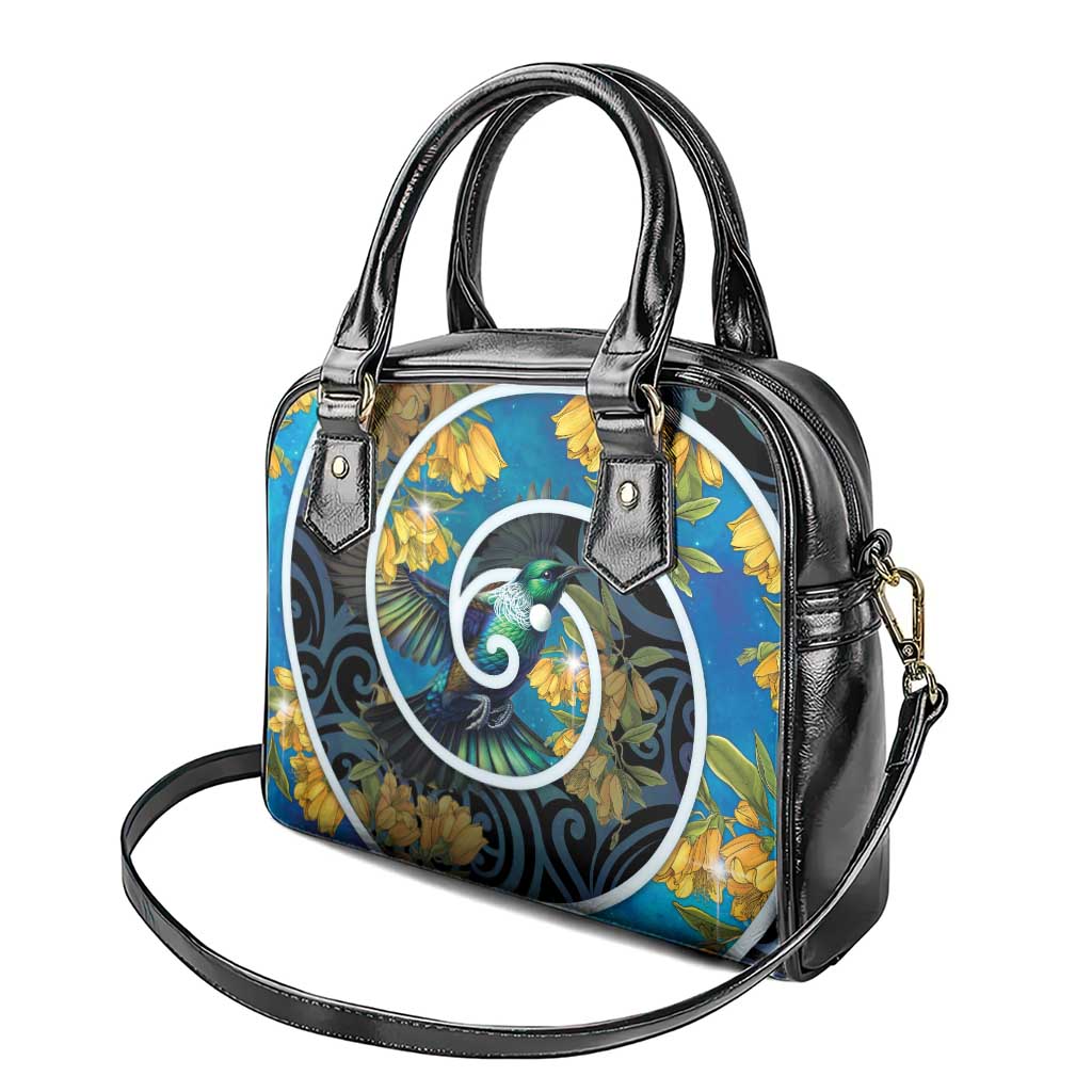 New Zealand Tui Bird Shoulder Handbag Maori Koru With Kowhai Flowers LT05 - Polynesian Pride