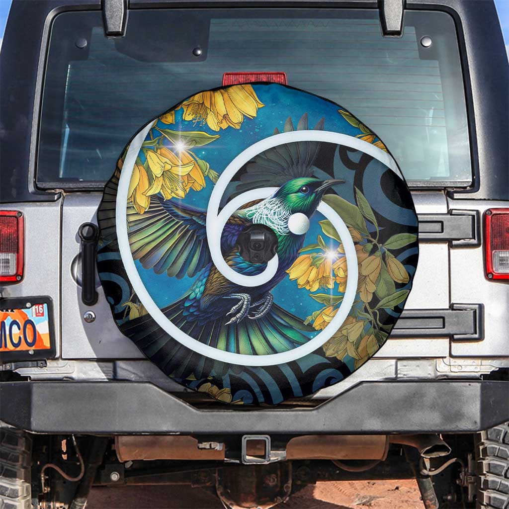 New Zealand Tui Bird Spare Tire Cover Maori Koru With Kowhai Flowers