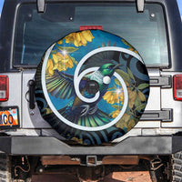 New Zealand Tui Bird Spare Tire Cover Maori Koru With Kowhai Flowers
