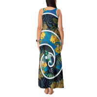 New Zealand Tui Bird Tank Maxi Dress Maori Koru With Kowhai Flowers