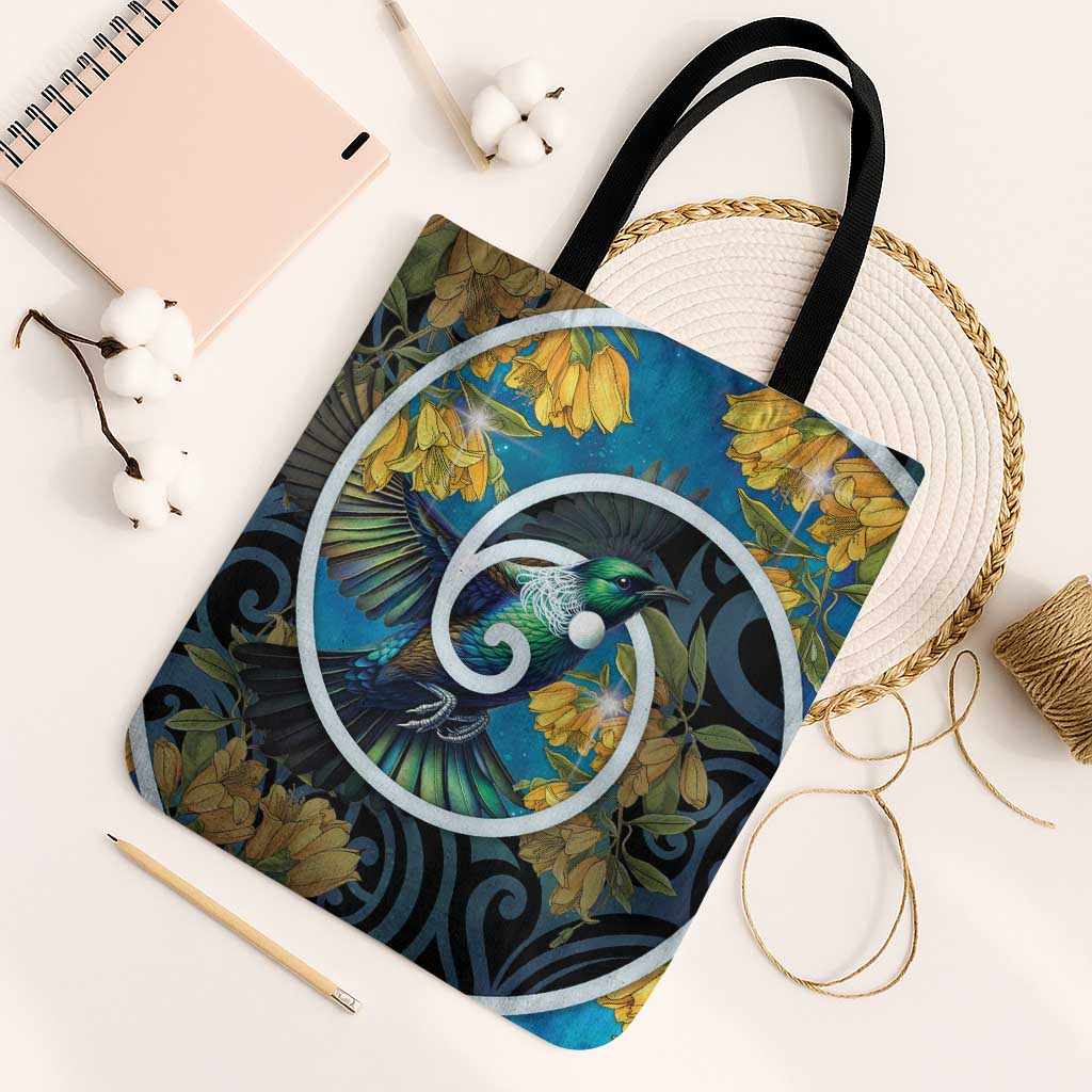 New Zealand Tui Bird Tote Bag Maori Koru With Kowhai Flowers