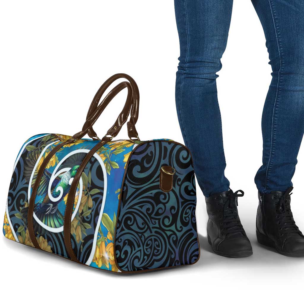 New Zealand Tui Bird Travel Bag Maori Koru With Kowhai Flowers