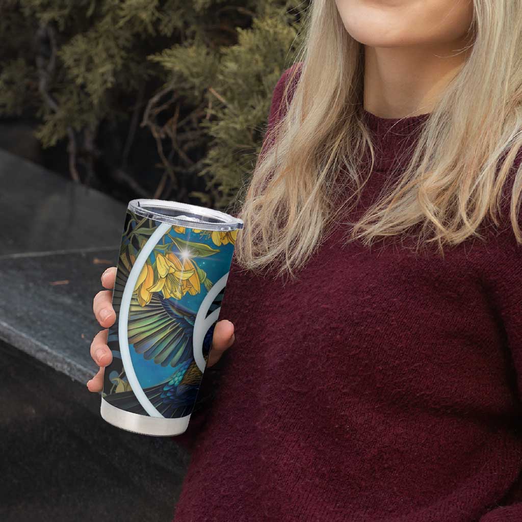 New Zealand Tui Bird Tumbler Cup Maori Koru With Kowhai Flowers