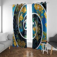 New Zealand Tui Bird Window Curtain Maori Koru With Kowhai Flowers