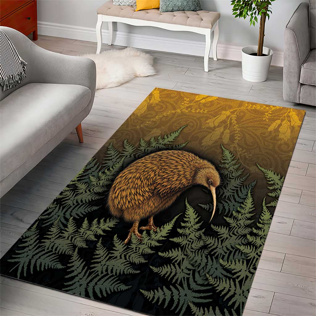 New Zealand Kiwi Bird Area Rug Silver Fern Mix Maori Pattern LT05 - Polynesian Pride
