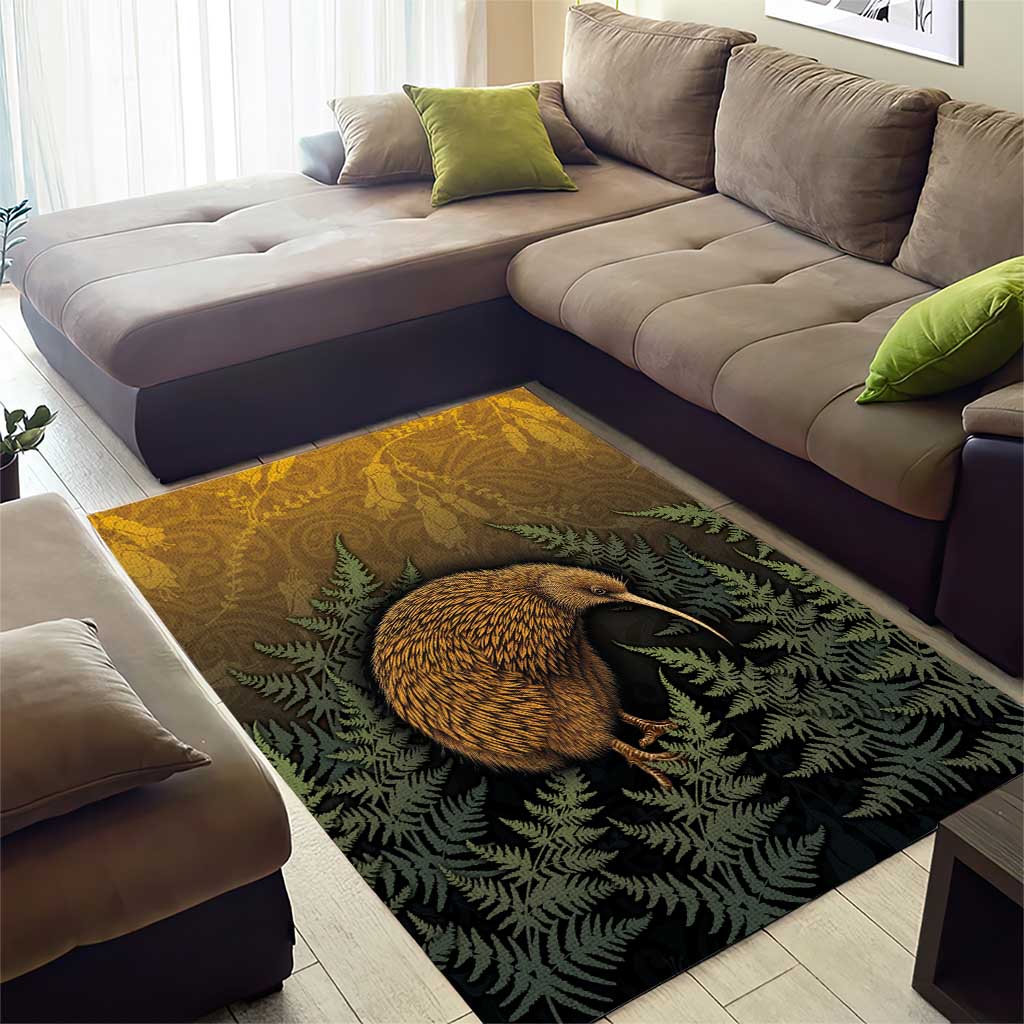 New Zealand Kiwi Bird Area Rug Silver Fern Mix Maori Pattern LT05 - Polynesian Pride
